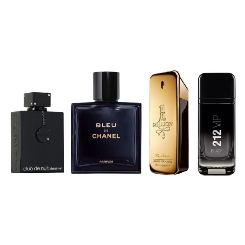 Kit 4 Perfumes - Bleu de Chanel, Club de Nuit, 212 VIP Black y One Million - 100ml