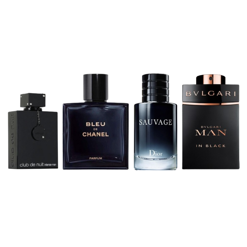 Kit 4 Perfumes - Bleu de Chanel, Dior Sauvage, Club de Nuit y Bvlgari Man in Black - 100ml