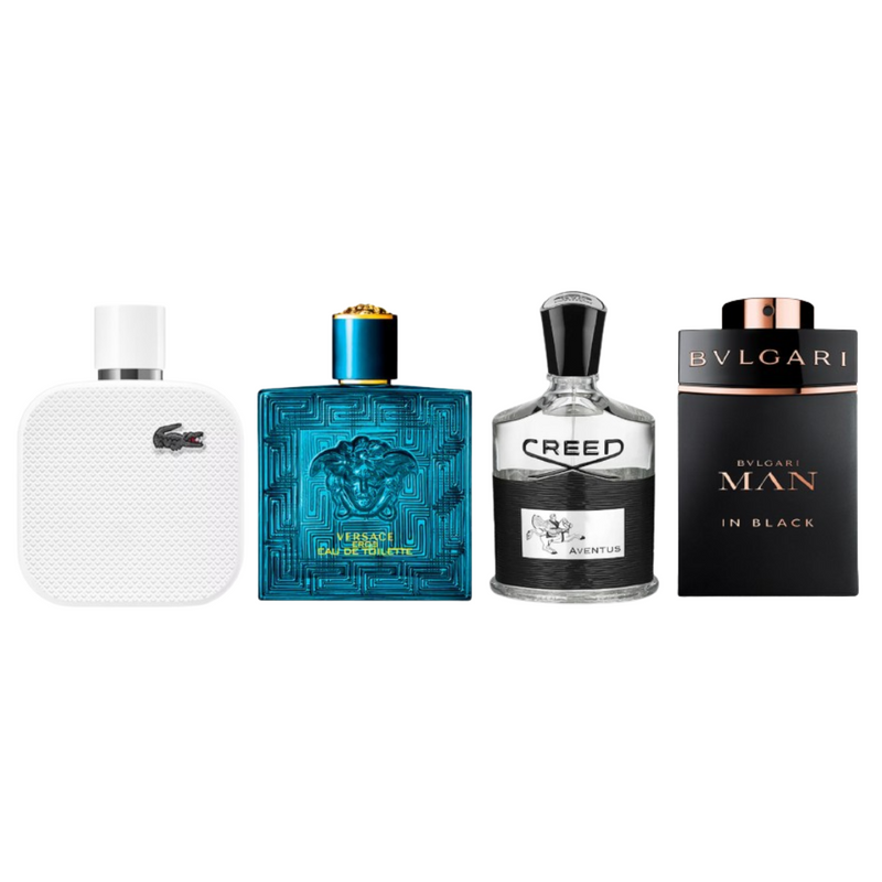 Kit 4 Perfumes - Creed Aventus, Lacoste Blanca, Eros Versace y Bvlgari Man in Black - 100ml