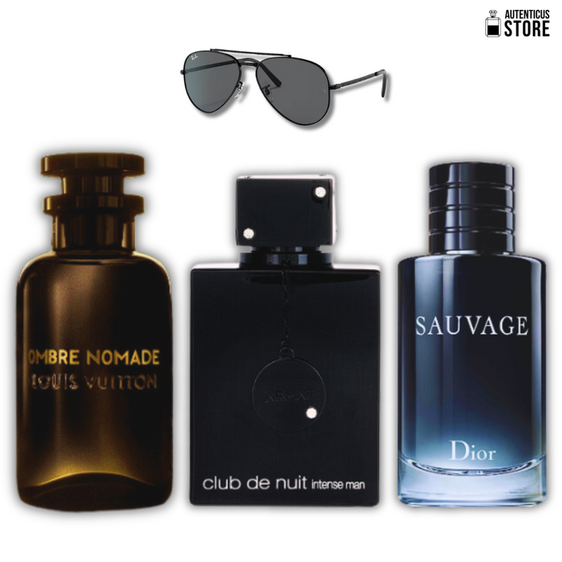 [Fijacón 12 Horas+] Kit Lleva 3 Perfumes Paga 1 + Regalo Elegante - OMBRE NOMADE, CLUB DE NUIT y DIOR SAUVAGE + 🎁 Gafas Ray-Ban