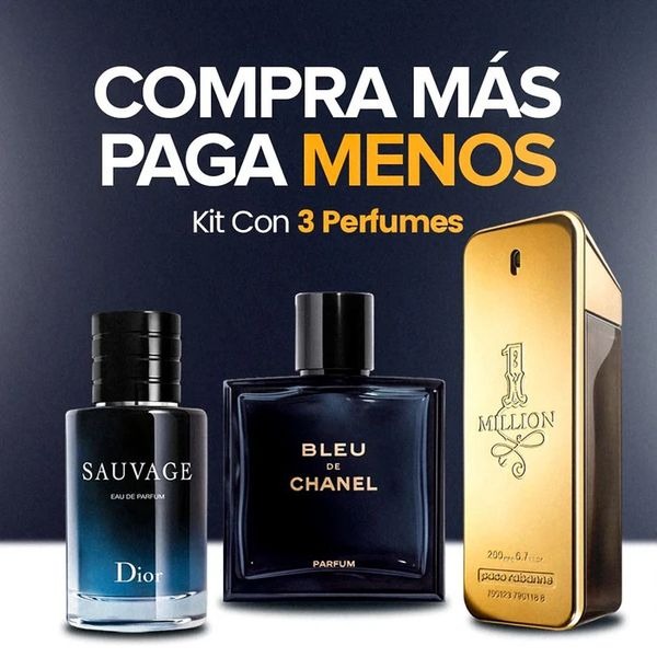 Kit 3 Perfumes - Dior Sauvage, Bleu de Chanel y One Million - 100ml
