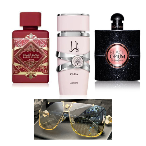 KIT 3 PERFUMES + REGALO - LATTAFA YARA + LATTAFA SUBLIME + BLACK OPIUM + GAFAS VERSACE AM