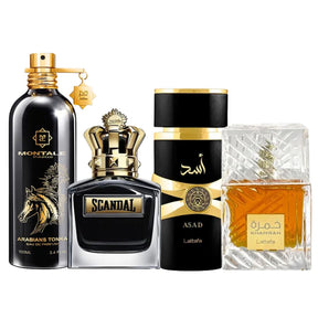 Kit 4 Perfumes: Asad, Khamrah, Tonka, Scandal, Perfumero