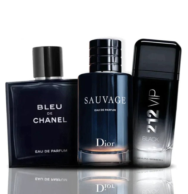 Kit Compra 1 Lleva 3 Perfumes ▪️ 212 VIP BLACK, DIOR SAUVAGE y BLEU CHANEL